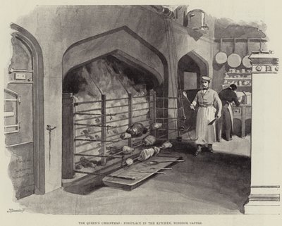 De kerst van de koningin, open haard in de keuken, Windsor Castle door William Crimea Simpson